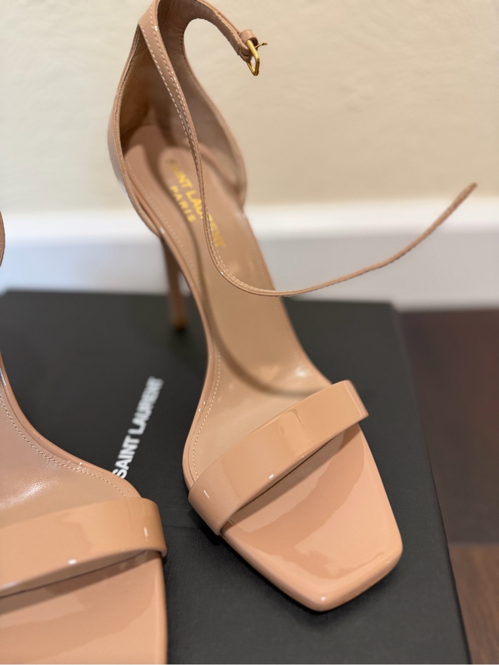 Saint Laurent Amber 105 Nude Patent Ankle-Strap Stiletto Sandals - Women 40 - Picture 5 of 11